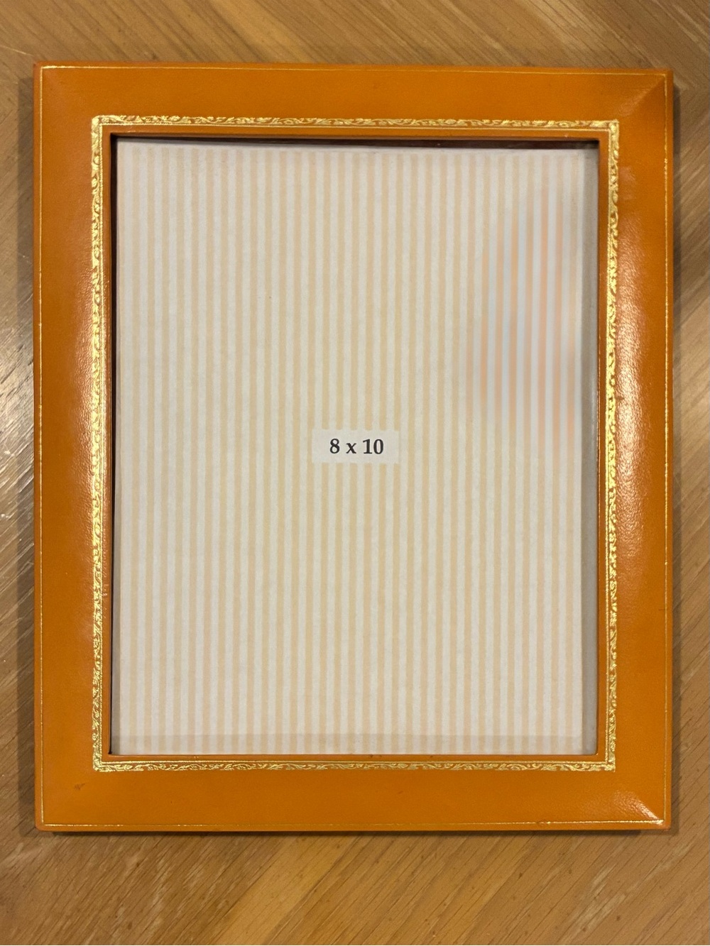 Beautiful Italian Leather Frame, Tan Leather with Gold Tooled edge, 8 x 10